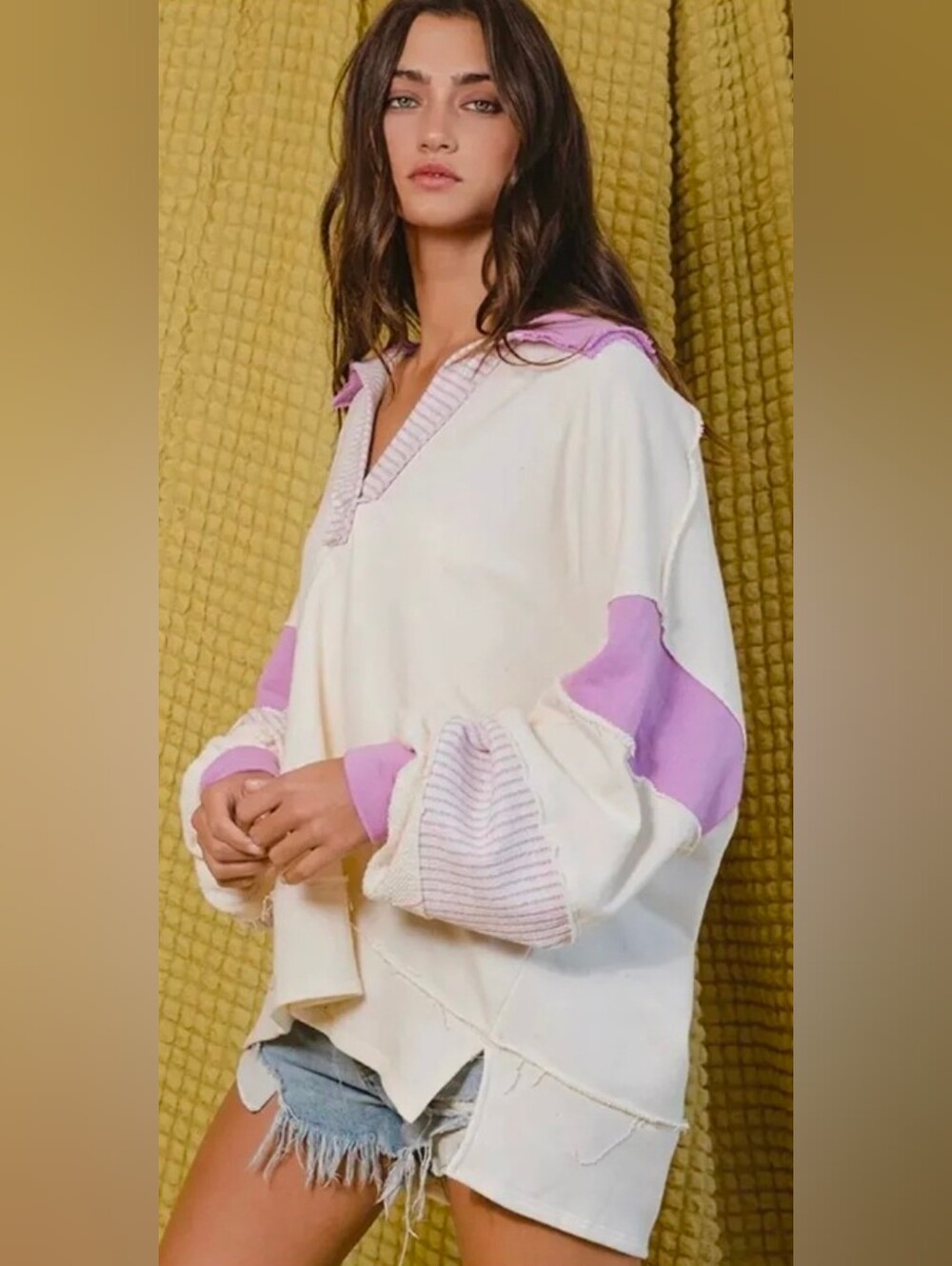 French Terry Rugby Pullover Sweater Small/Medium/Large By BucketList NWT$98